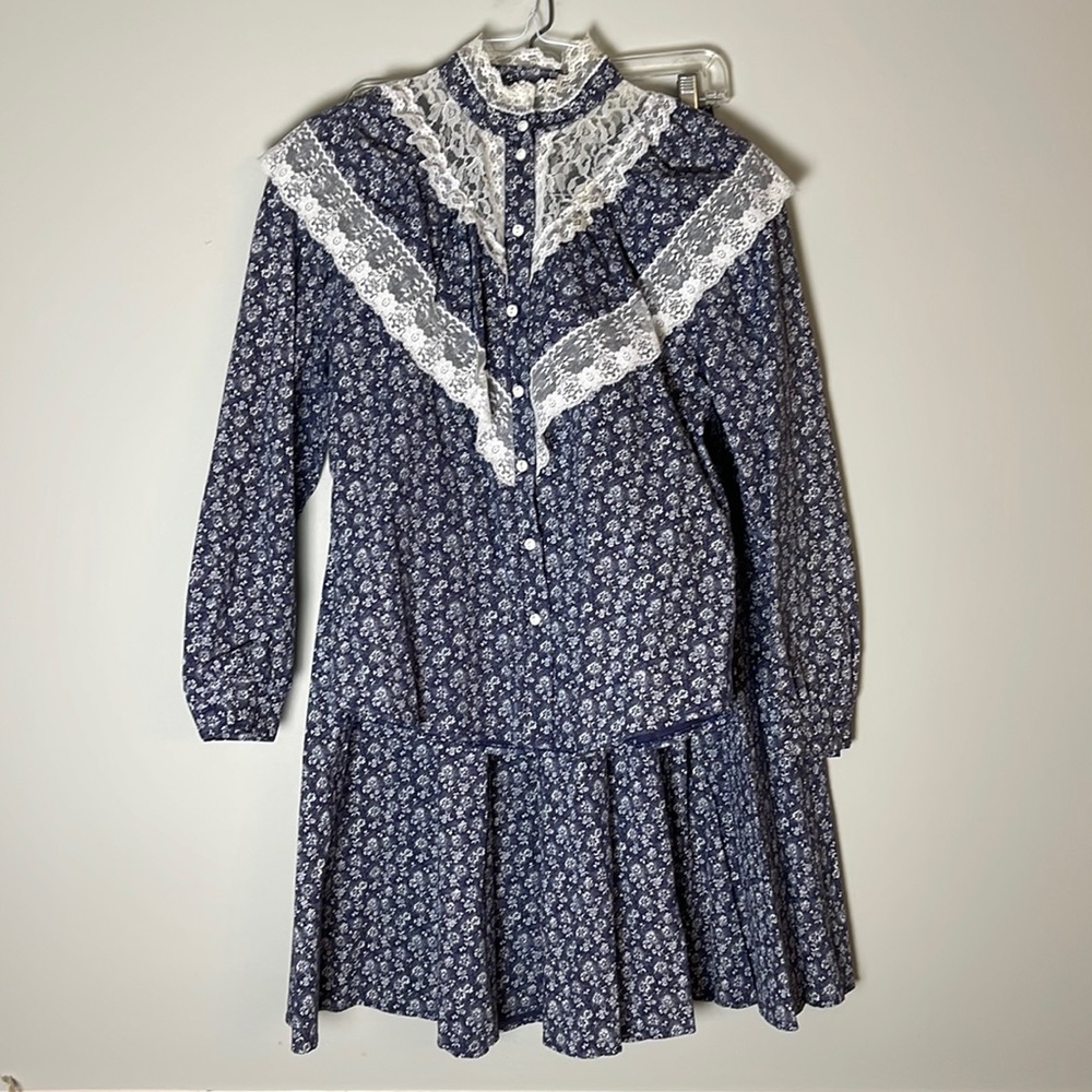 Vintage Circle T Blue Floral Lace Western Cowgirl 5/6 Skirt Set